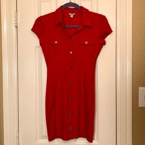 Fire Engine Red Button Down Guess Dress